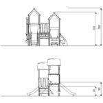U3 Spielturmanlage mit Treppe und 2 Rutschen – RECYCLED RC1436 - rc1436front