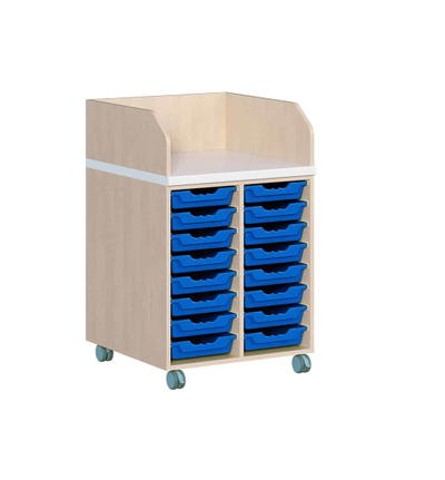Wickelkommode zweireihig fahrbar – mit 16 ErgoTray-Boxen