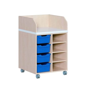 Wickelkommode zweireihig fahrbar - mit 4 ErgoTray-Boxen und Regal