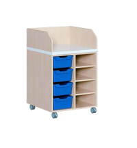 Wickelkommode zweireihig fahrbar - mit 4 ErgoTray-Boxen und Regal