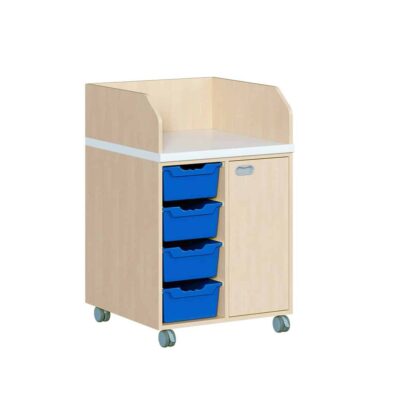 Wickelkommode zweireihig fahrbar - mit 4 ErgoTray-Boxen und 1 Tür