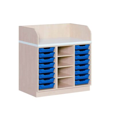 Wickelkommode dreireihig - mit 16 ErgoTray-Boxen und Regal