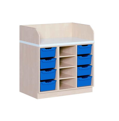 Wickelkommode dreireihig – mit 8 ErgoTray-Boxen und Regal