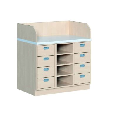 Wickelkommode dreireihig - mit 8 Dekorschüben und Regal