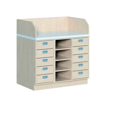 Wickelkommode dreireihig - mit 10 Dekorschüben und Regal
