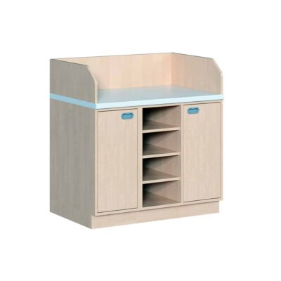 Wickelkommode dreireihig - mit 2 Türen und Regal mittig