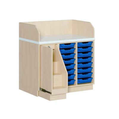 Wickelkommode dreireihig - mit 16 ErgoTray-Boxen und Aufstiegshilfe