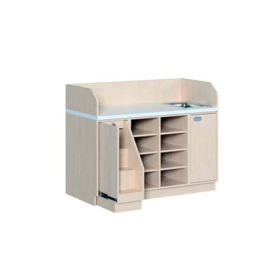 Wickelkommode dreireihig mit Waschbecken - Regal, 6 Einlegeböden und Aufstiegshilfe