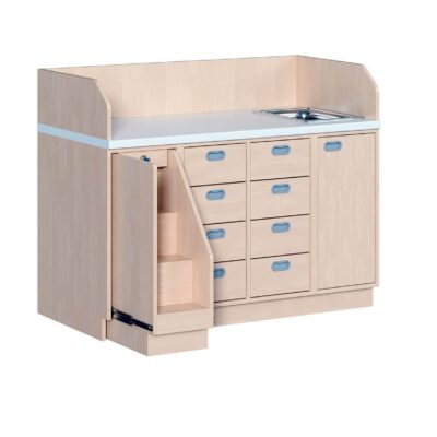 Wickelkommode dreireihig mit Waschbecken - 8 Dekorschüben und Aufstiegshilfe