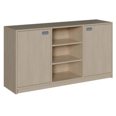 Korpus-Raumteilerschrank mit rechts + links 1 Tür, mittig Regal, je 2 Einlegeböden