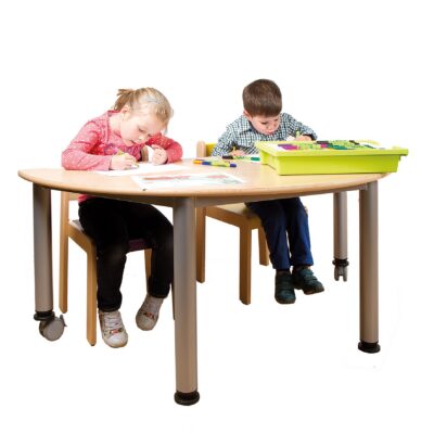 Fahrbarer halbrunder Tisch, Platte mit Schichtstoff