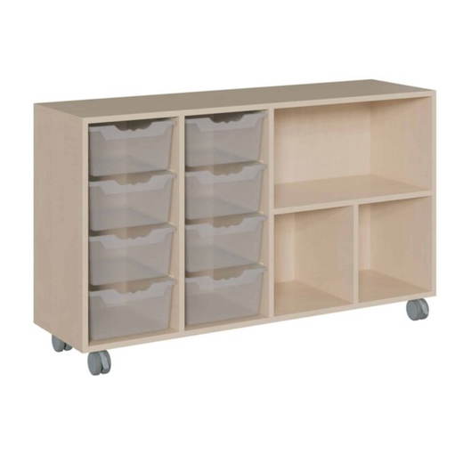 kcs482rf Fahrbares Korpus-Raumteilerregal, 8 hohe ErgoTray Boxen, 3 Fächer - kcs482rf