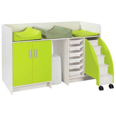 Wickeltisch Kazéo Breite: 172 cm inkl. 3 Wickelauflagen, Trittleiter, Windeleimer und 6 Behälter