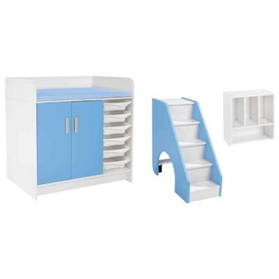 Wickeltisch Kazéo Breite: 104 cm inkl. Wickelauflage, mobiler Trittleiter, Windelregal und 6 Behälter