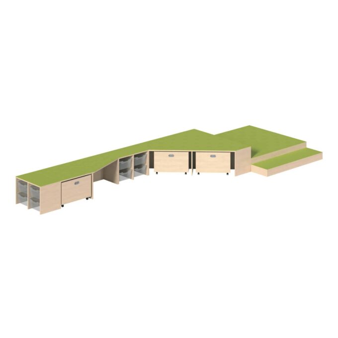 pl10132446 Podestanlage mit Stufenpodest, ErgoTray-Boxen und Rollkästen - pl10132446