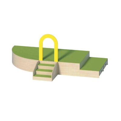 Podestanlage mit Treppe, Durchgang, Stufenpodest und Rollkästen