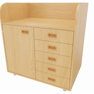 Wickelkommode links Tür, 2 verstellbare Böden, rechts 5 Schubkästen