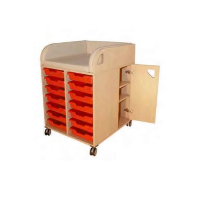 Wickeltisch fahrbar mit Türen für 2x7 Kunststoffschüben