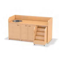 Wickelkommode mit ausziehbarer Treppe, Waschbeckenschrank mit Tür, Waschbecken aus Edelstahl und Doppeltür