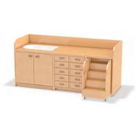 Wickelkommode mit ausziehbarer Treppe, Badewannenschrank, Säuglingsbadewanne, Doppeltür und 10 Schubkästen