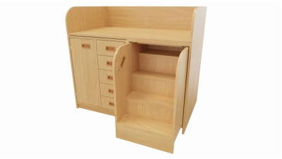 Wickelkommode mit ausziehbarer Treppe, Tür und 5 Schubkästen