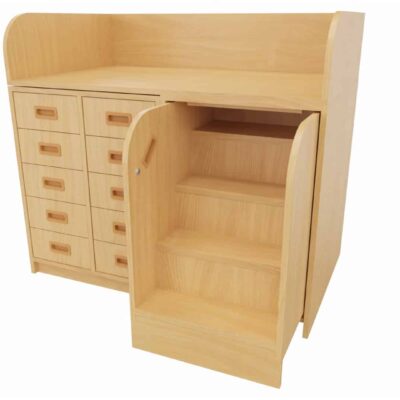 Wickelkommode mit ausziehbarer Treppe und 10 Schubkästen