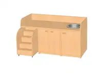 Wickelkommode mit ausziehbarer Treppe, Waschbeckenschrank mit Tür, Waschbecken aus Edelstahl und Doppeltür – Bild 3