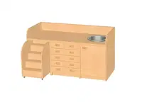 Wickelkommode mit ausziehbarer Treppe, Waschbeckenschrank mit Tür, Waschbecken aus Edelstahl und 10 Schubkästen – Bild 2