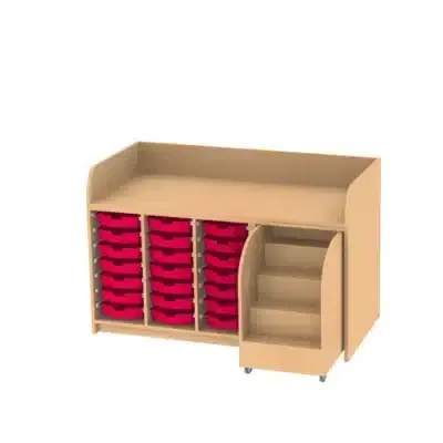 Wickelkommode mit ausziehbarer Treppe für 3 x 7 Kunststoffschübe