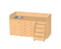 Wickelkommode mit ausziehbarer Treppe, Waschbeckenschrank mit Tür, Waschbecken aus Edelstahl und 10 Schubkästen – Bild 3
