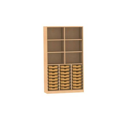 Materialschrank mit Mittelwand, 2 feste Böden und 4 Einlegeböden für 24 CS1 Boxen