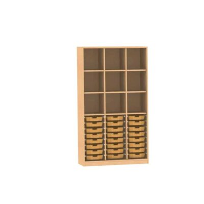 Materialschrank mit 2 Trennwänden, 3 feste Böden und 6 Einlegeböden für 24 CS1 Boxen