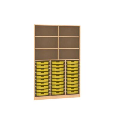 Materialschrank mit Mittelwand, 2 feste Böden und 4 Einlegeböden für 30 CS1 Boxen