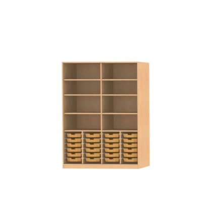 Materialschrank mit Mittelwand, 2 feste Böden und 6 Einlegeböden für 24 CS1 Boxen