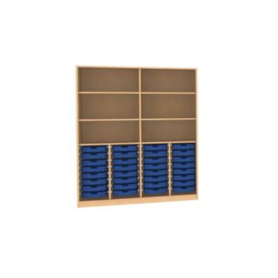 Materialschrank mit Mittelwand, 2 feste Böden und 4 Einlegeböden für 32 CS1 Boxen