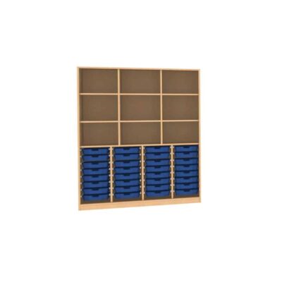 Materialschrank mit 2 Trennwänden, 3 feste Böden und 6 Einlegeböden für 32 CS1 Boxen