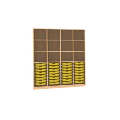 Materialschrank mit 3 Trennwänden, 4 feste Böden und 8 Einlegeböden für 32 CS1 Boxen