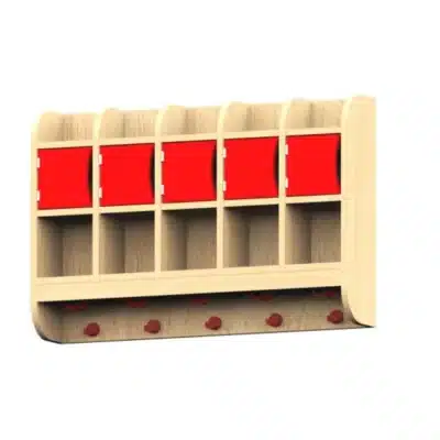 Garderobendoppelablage oben Elternfach, mittleres Fach mit Tür und Griffschlitz, offenes Fach