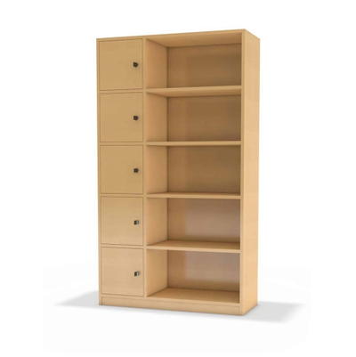Lehrerfachschrank mit 5 Eigentumsfächer und Regal offen