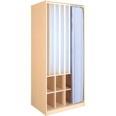 Kombischrank für 8 Matten und Decken, Birke, mit Vorhang, grau