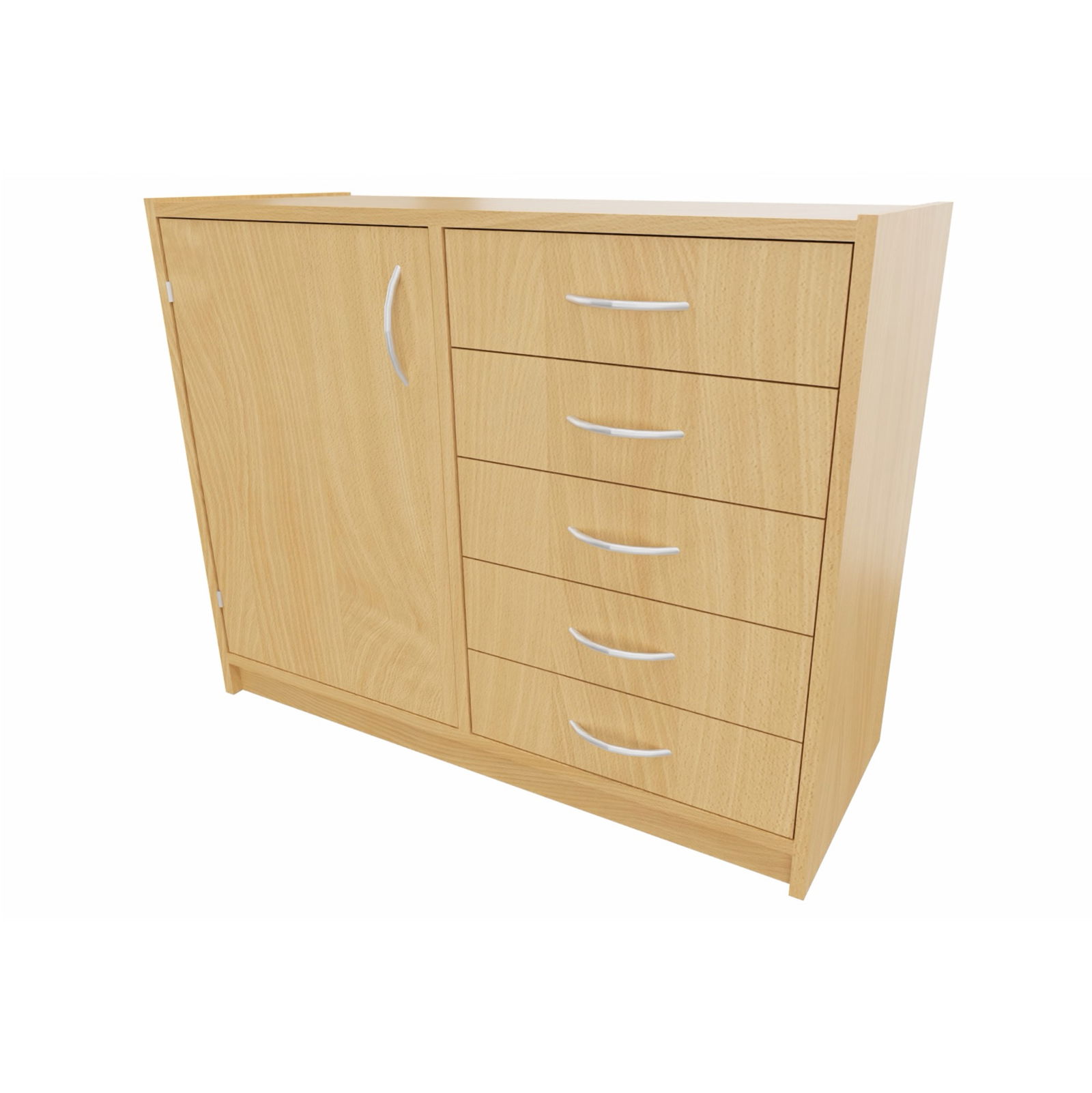 Korpus-Classic Unterschrank Tür links, 2 Einlegeböden, 5 Schubkästen rechts - Breite: 102 cm