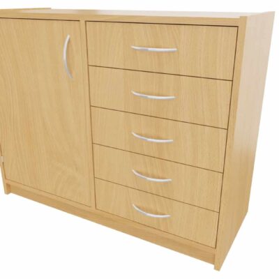 Korpus-Classic Unterschrank Tür links, 2 Einlegeböden, 5 Schubkästen rechts - Breite: 102 cm