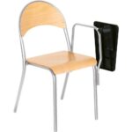 Stuhl P 6, mit klappbarem Schreibpult, Sitzhöhe: 46 cm – alufarben – Buche - F011094 6 08 08