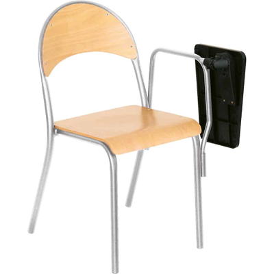 Stuhl P 6, mit klappbarem Schreibpult, Sitzhöhe: 46 cm – alufarben – Buche