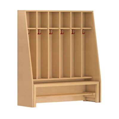 Garderobenspind mit durchgehenden Mittelwänden, Ablage und Dreifachhaken