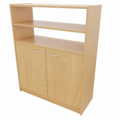 Hochschrank ST unten: Doppeltür, mit Mittelwand, je 2 Einlegeböden oben: Regal offen (ohne Rückwand), 1 Einlegeboden