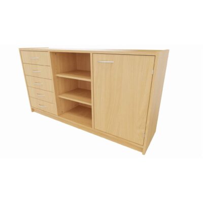 Korpus-Classic Unterschrank mit Tür, 5 Schubläden und Regal mittig, jeweils 2 Einlegeböden – Breite: 152 cm