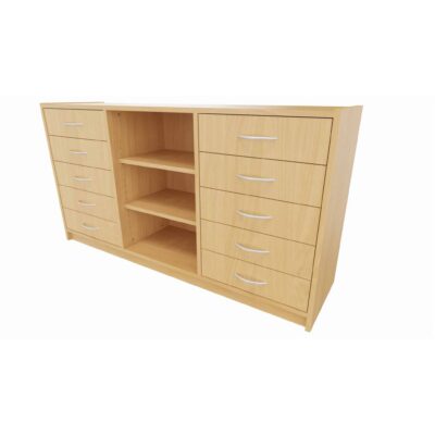 Korpus-Classic Unterschrank mit 5 Schubläden rechts und links und Regal mittig, 2 Einlegeböden – Breite: 152 cm