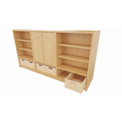 Korpus-Classic Raumteilerschrank mit Regal, Doppeltür und Materialkästen – Breite: 152 cm