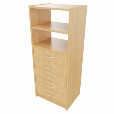 Hochschrank ST unten: 5 Schubkästen oben: Regal offen (ohne Rückwand), 1 Einlegeboden